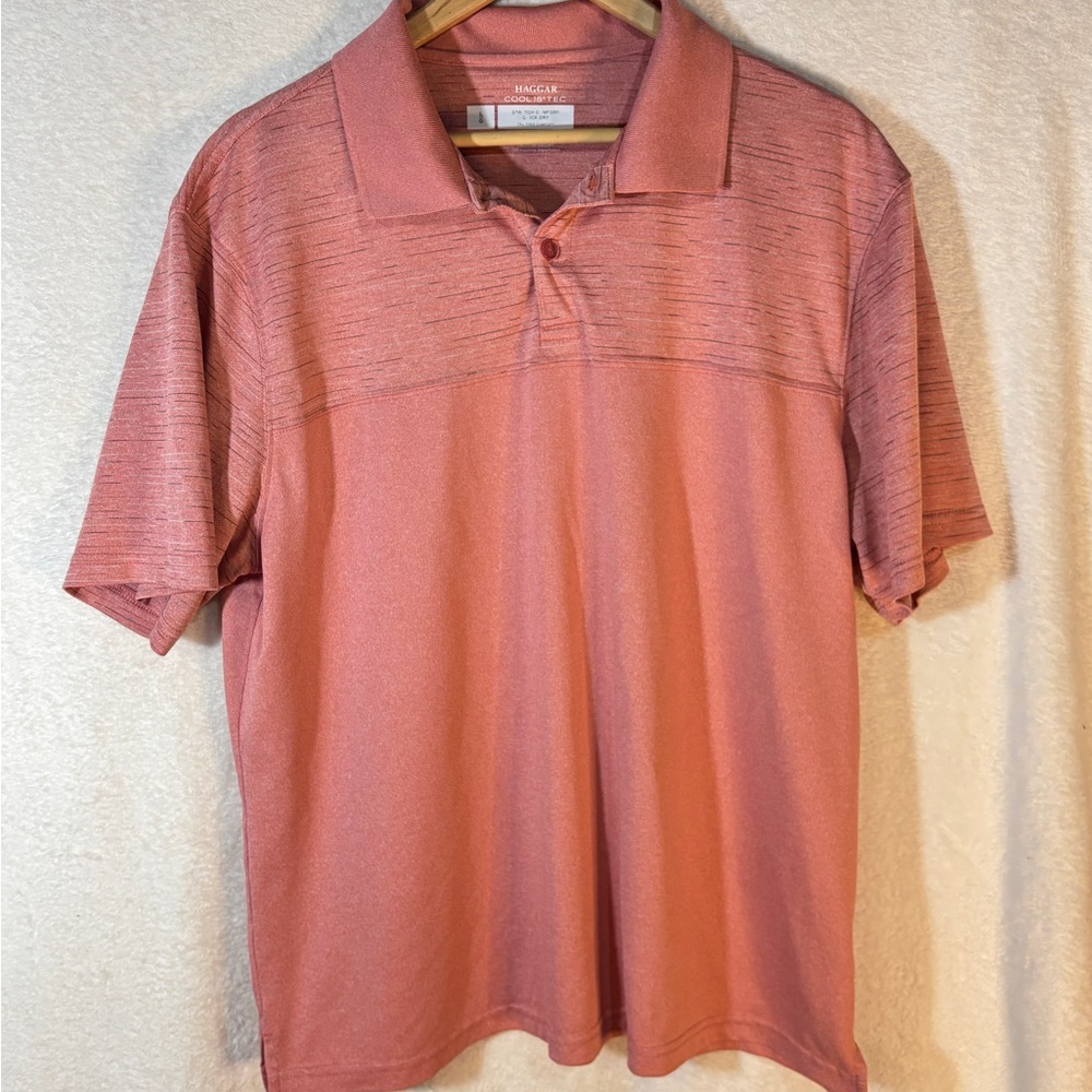 Haggar Pink/Coral Polo Shirt with Classic Collar and Knit Texture